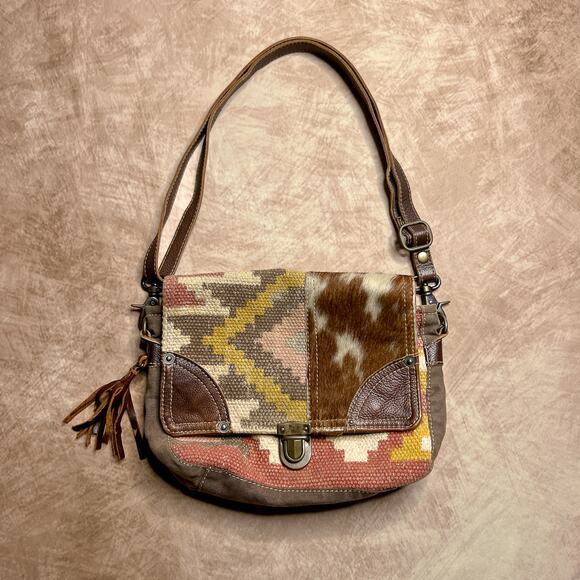 Myra Bag Patchwork Animal Print Southwestern Tapestry Shoulder Bag Fringe Boho - Picture 1 of 8